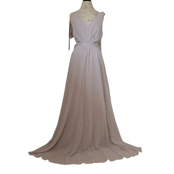 New ASOS gray silver beaded Greek style side cut out maxi gown size US 8 - Picture 1 of 14